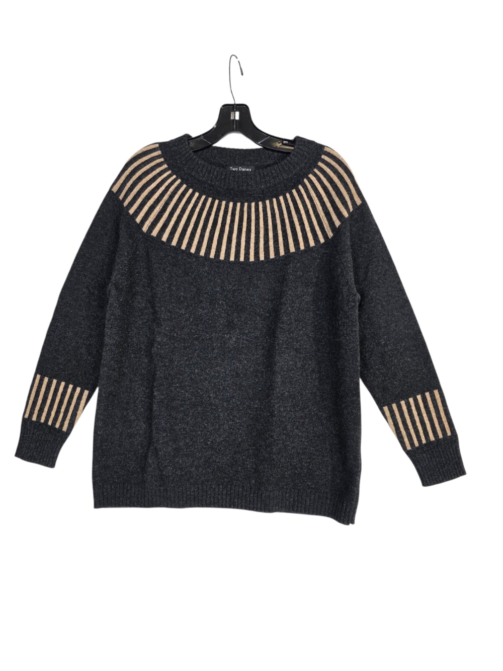 Two Danes Lambswool Knit gray  Crewneck Sweater - Women's Ribbed Neck